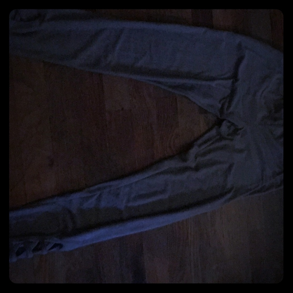 Gray Leggings with open criss cross on the ankles